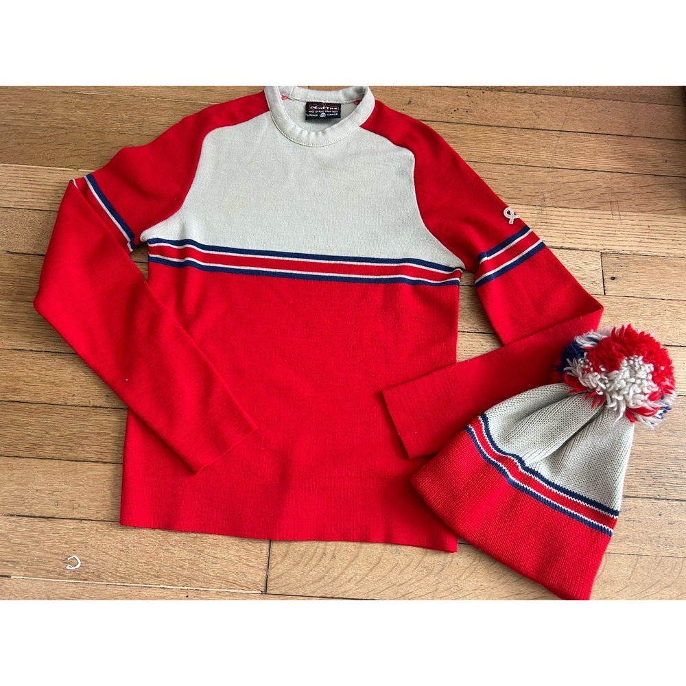 Demetre Vintage Wool Sweater And Hat Women's Size Large 100% Wool Ski Winter